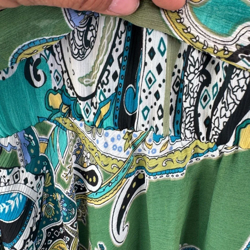Jones New York‎ Paisley Faux Wrap Dress 14W Green Blue Boho Sleeveless Midi